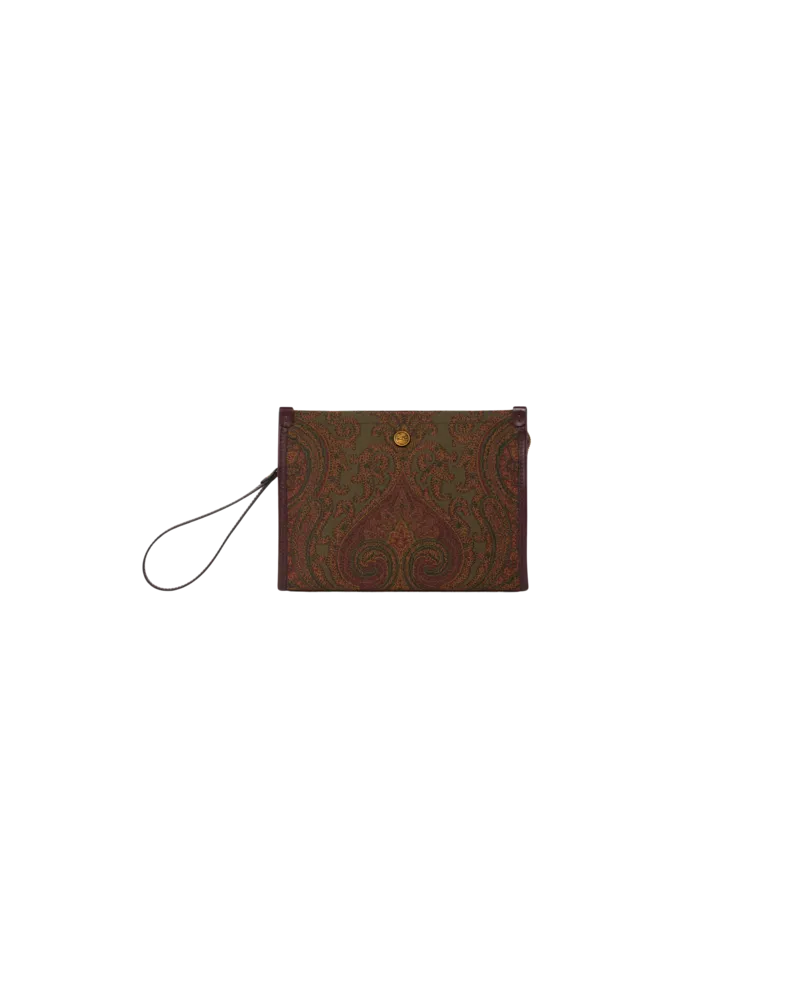 Etro Mittelgrosse Jacquard-pouch Mit Paisley-motiv, Damen, Grün Grün