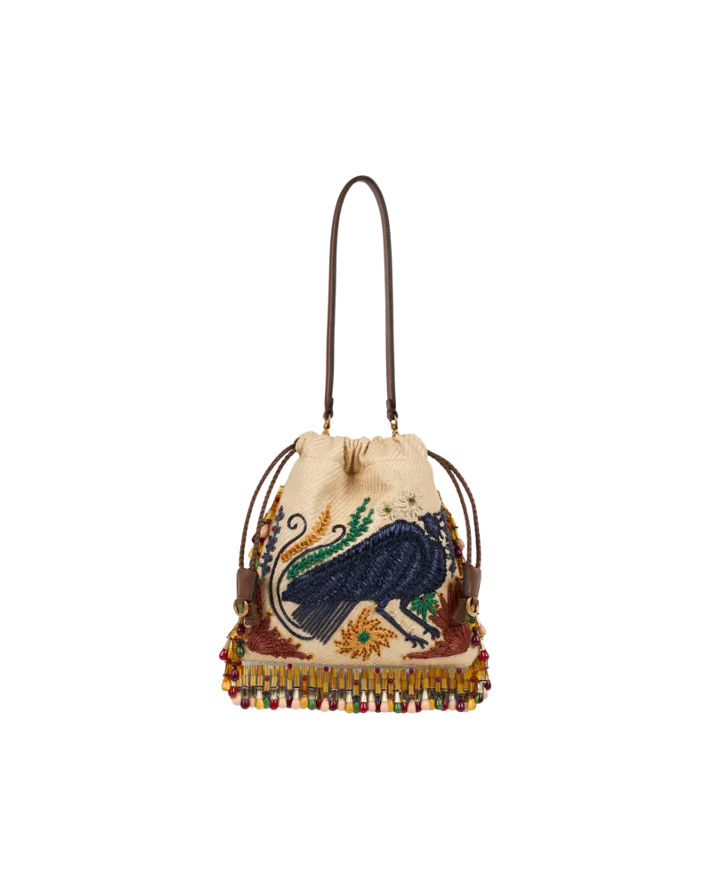 Etro Tasche Kalispera Klein Aus Bast Mit Stickerei Und Perlen Etro X Tabby Booth, Damen, Cremefarben Cremefarben