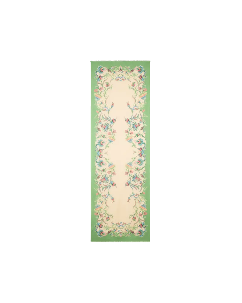 Etro Jacquard-schal Aus Einer Baumwollmischung Mit Floralem Motiv, Damen, Grün Grün