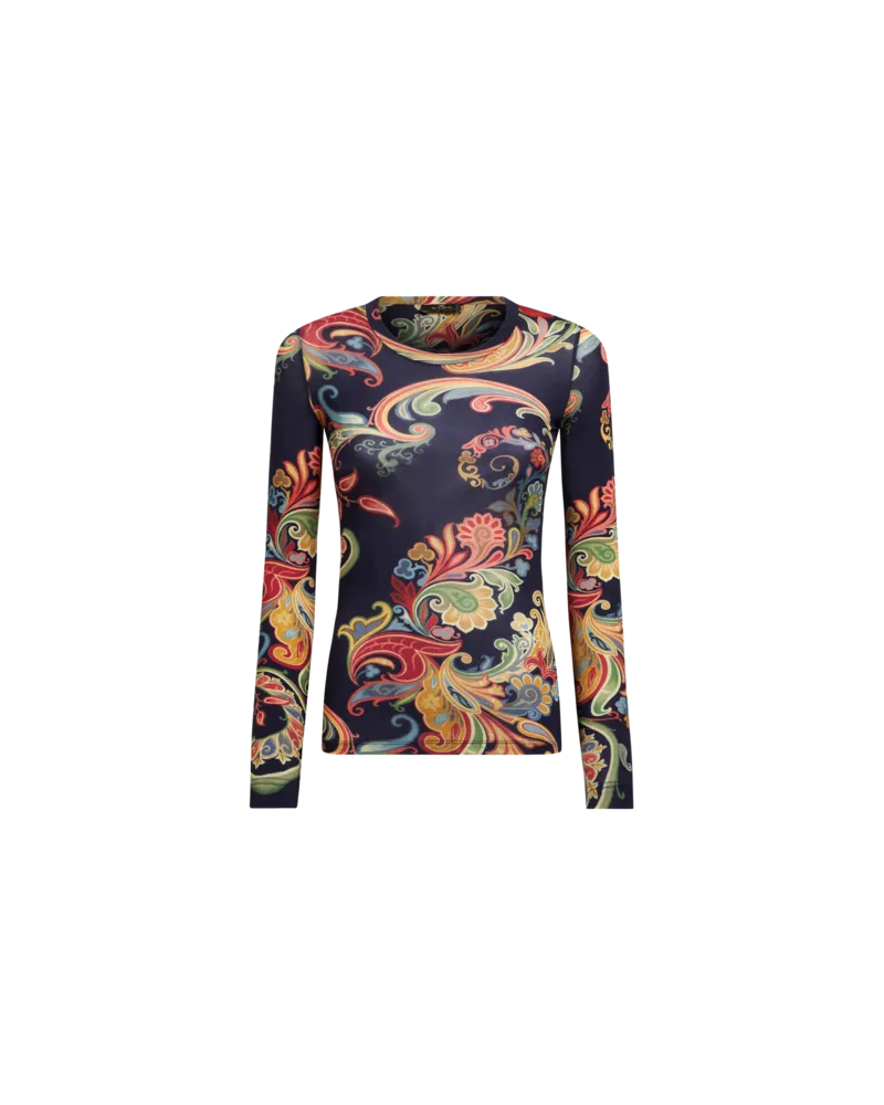 Etro Top Aus Woll-jersey Mit Print, Damen, Navyblau Navyblau