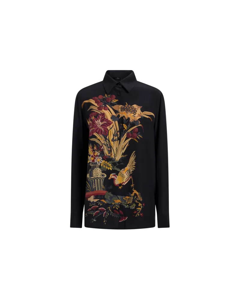 Etro Hemdbluse Aus Seide Mit Platziertem Print Vorn, Damen, Schwarz, Größe Schwarz