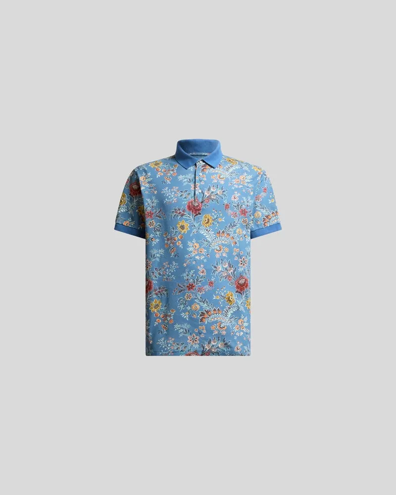 Etro Poloshirt Aus Baumwolle Mit Blumenprint, Herren, Hellblau, Größe Hellblau