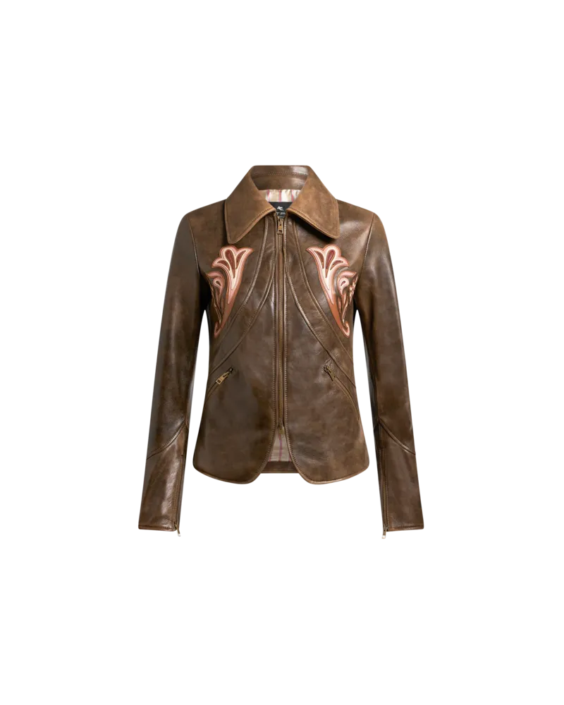 Etro Jacke Aus Leder Mit Intarsienmotiv, Damen, Braun, Größe Braun