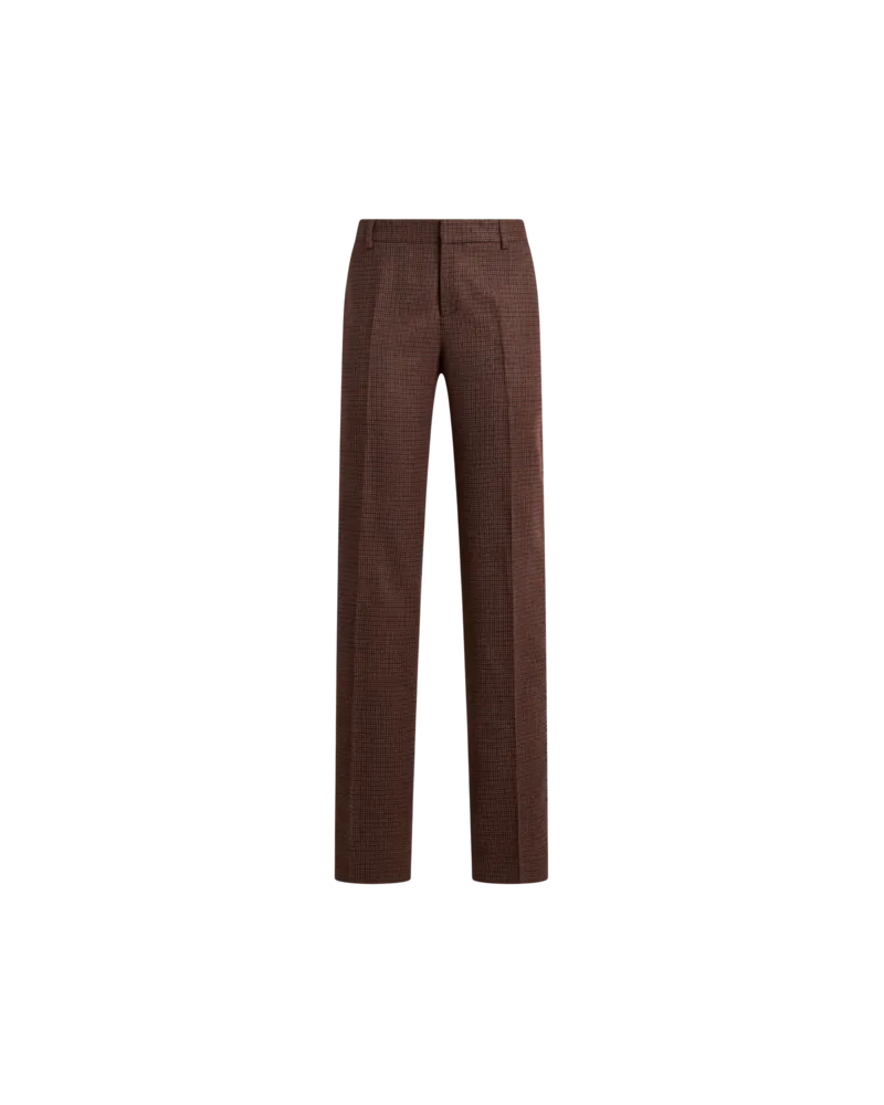 Etro Hose Mit Geradem Bein Aus Wolle Mit Fasanenfedern Und Mikro-hahnentrittmuster, Damen, Rot, Größe Rot