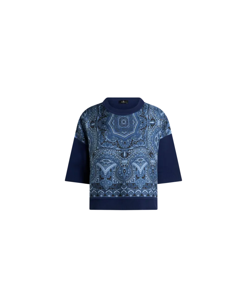 Etro T-shirt Aus Strickstoff Mit Tuch-motiv, Damen, Navyblau, Größe Navyblau