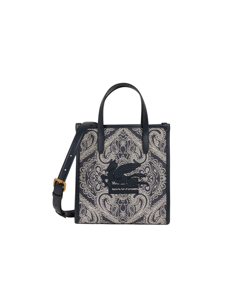 Etro Handtasche Love Trotter Klein Aus Jacquard-denim, Damen, Blau Blau