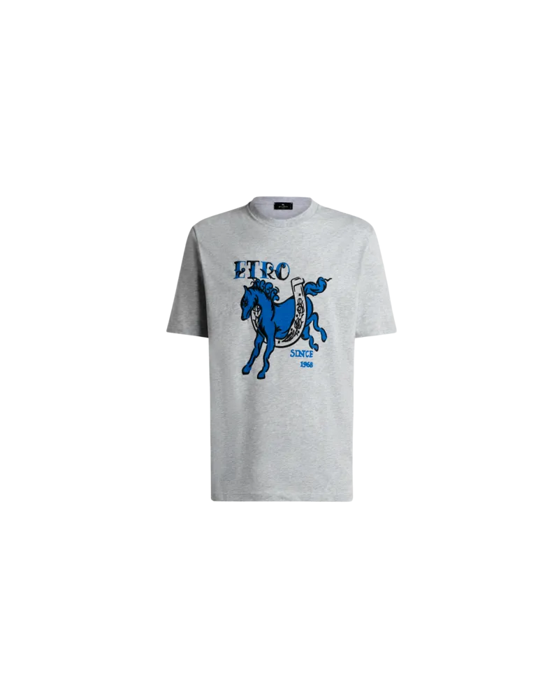 Etro T-shirt Aus Baumwolljersey Mit Platziertem Pegaso-print Und Logo, Damen, Grau, Größe Grau