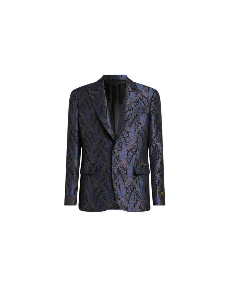 Etro Einreihige Jacquard-jacke Aus Chenille Mit Paisleymuster In Metallic, Herren, Blau, Größe Blau