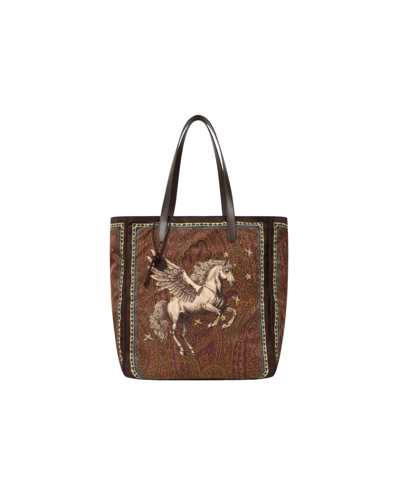 Etro Shopper Aus Nylon Mit Pegaso-print Und Arnica-motiv, Herren, Braun Braun