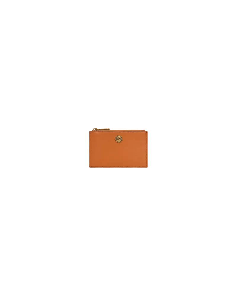 Etro Kartenetui Aus Leder Mit Pegaso-knopf, Damen, Orange Orange