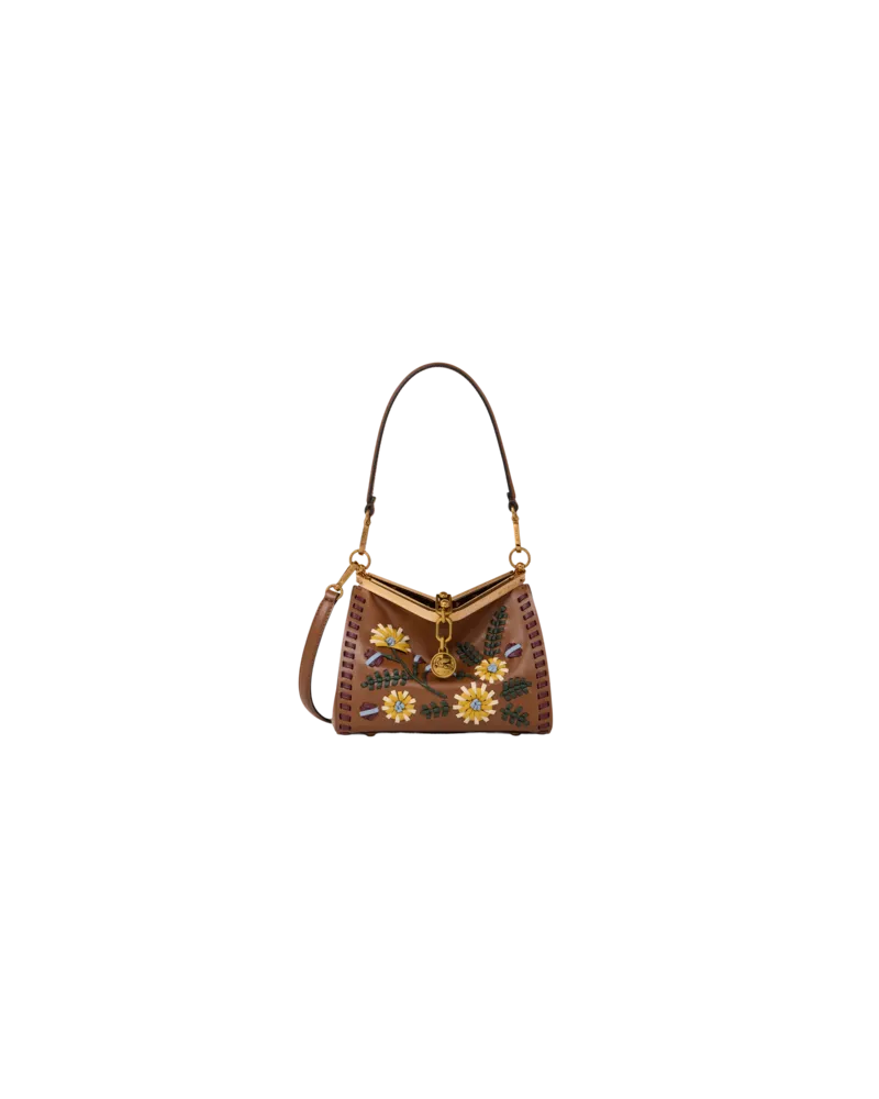 Etro Tasche Vela Klein Aus Leder Mit Bandeinzügen Und Floralem Motiv, Damen, Braun Braun