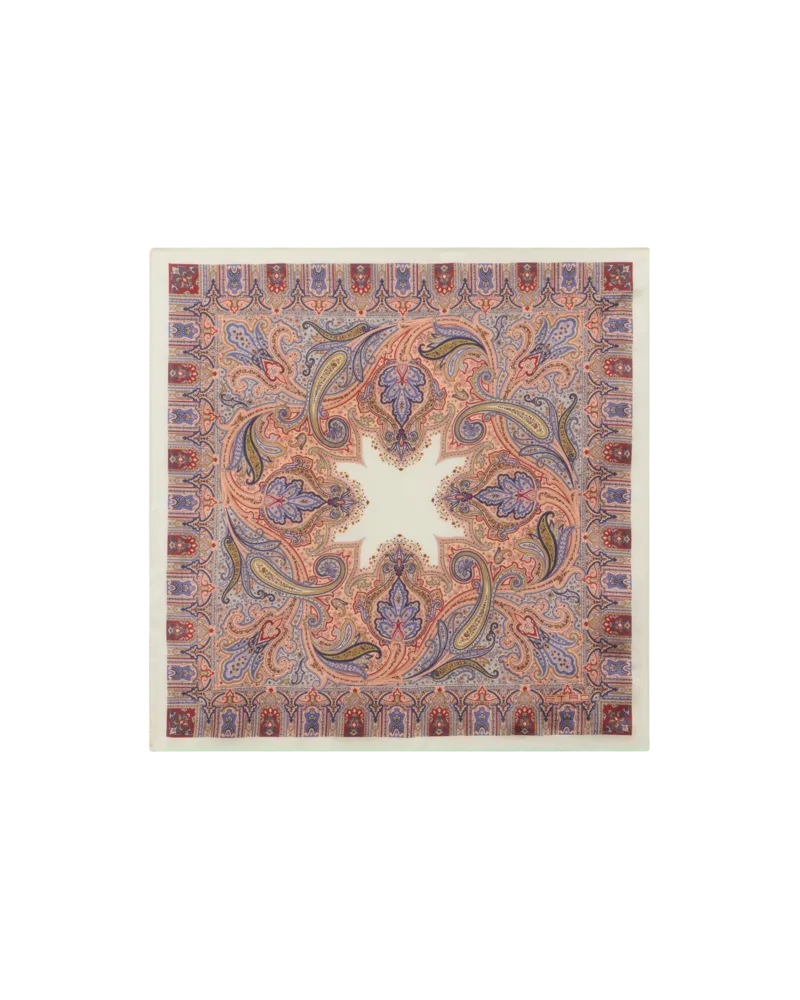 Etro Pochette Aus Seide Mit Geometrischem Paisley-motiv, Herren, Weiß Weiß