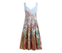 Midikleid Aus Baumwolle Mit Falten Und Platziertem Paisley-foliage-print, Damen, Hellblau, Größe