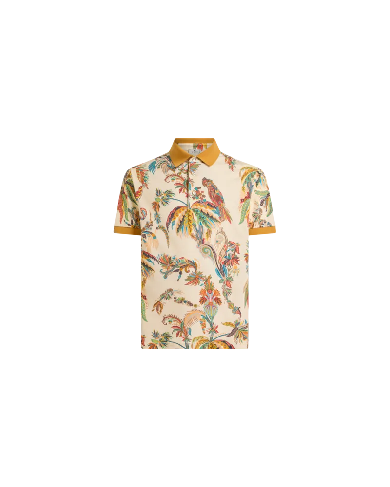 Etro Poloshirt Aus Baumwoll-pikee Mit Papageien- Und Palmenmotiv, Herren, Gelb, Größe Gelb