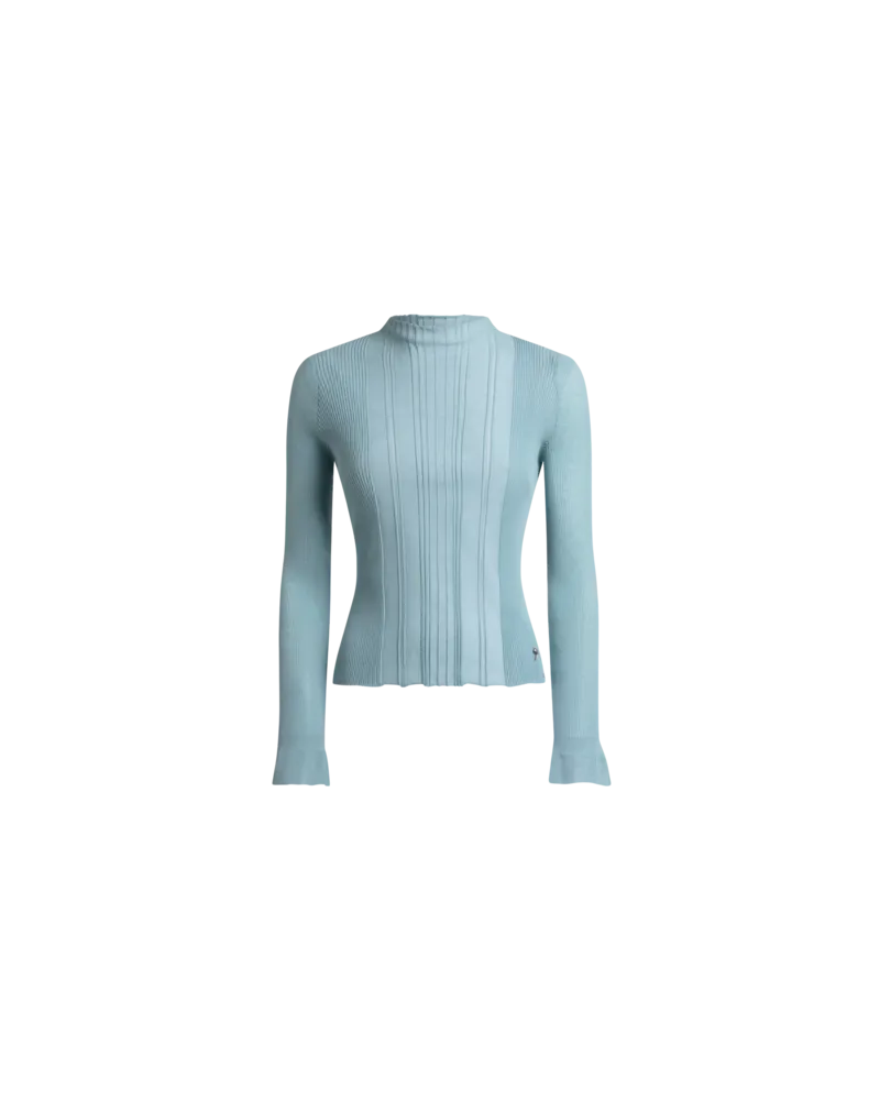 Etro Jacquard-see-through-pullover Aus Einer Baumwollmischung Mit Hohem Kragen, Damen, Hellblau, Größe Hellblau