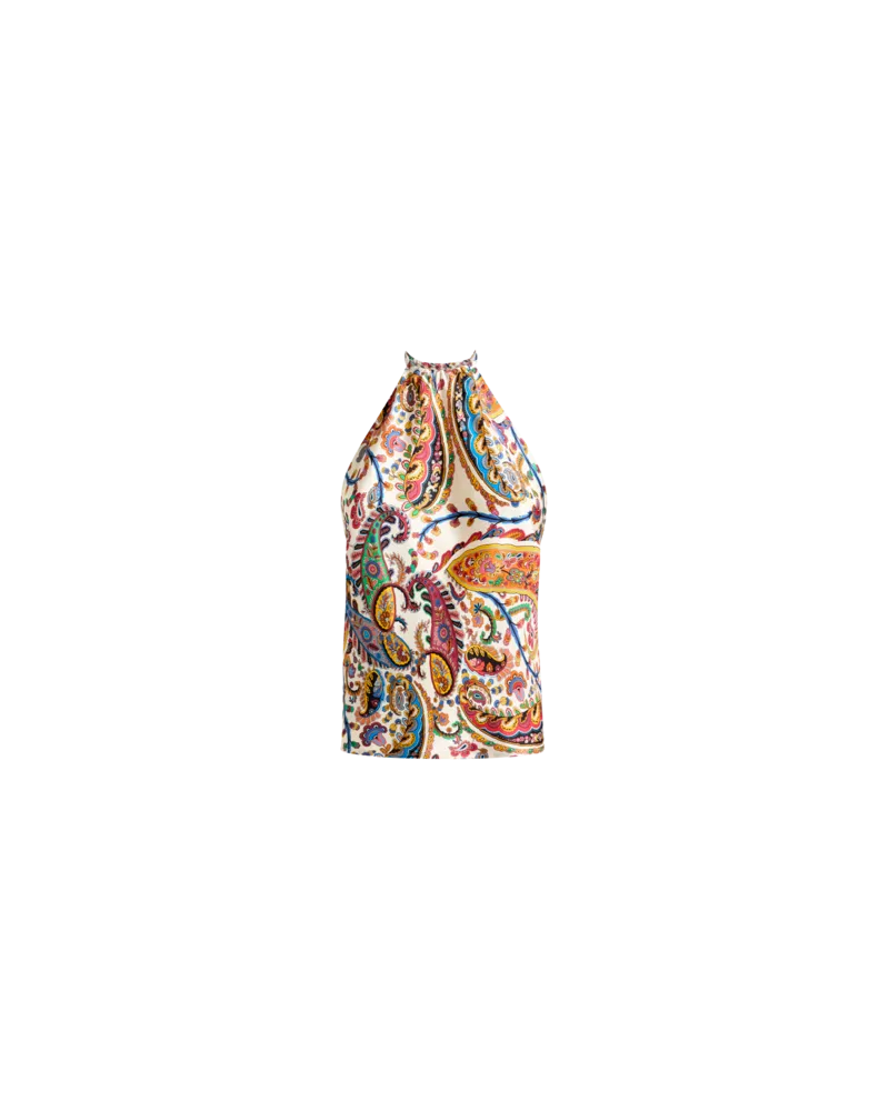 Etro Top Aus Seide Mit Neckholder-ausschnitt Und Floralem Paisley-motiv, Damen, Weiß Weiß