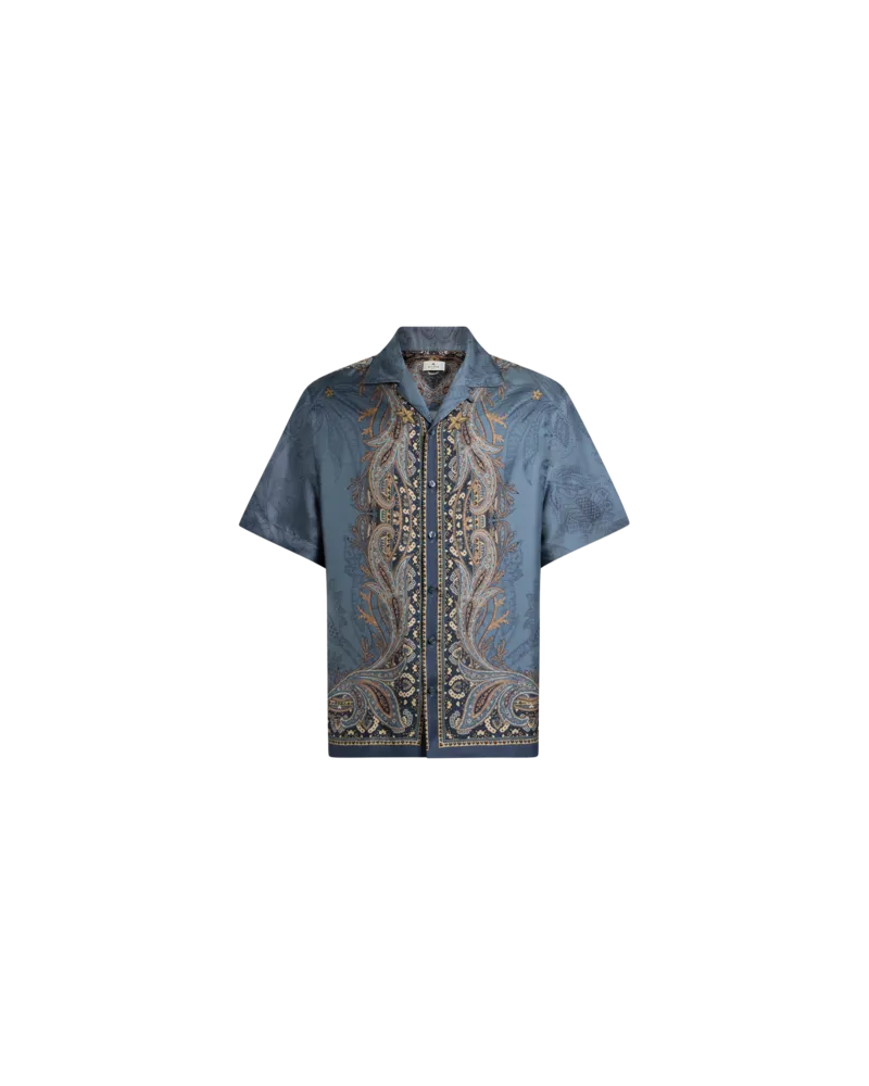 Etro Bowling-hemd Aus Seide Mit Platziertem Pegaso-print, Herren, Hellblau, Größe Hellblau