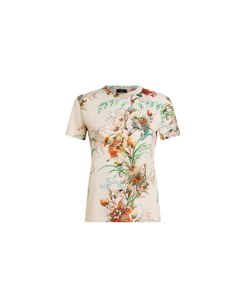 Etro T-shirt Aus Baumwolljersey Mit Floralem Motiv, Damen, Weiß, Größe Weiß