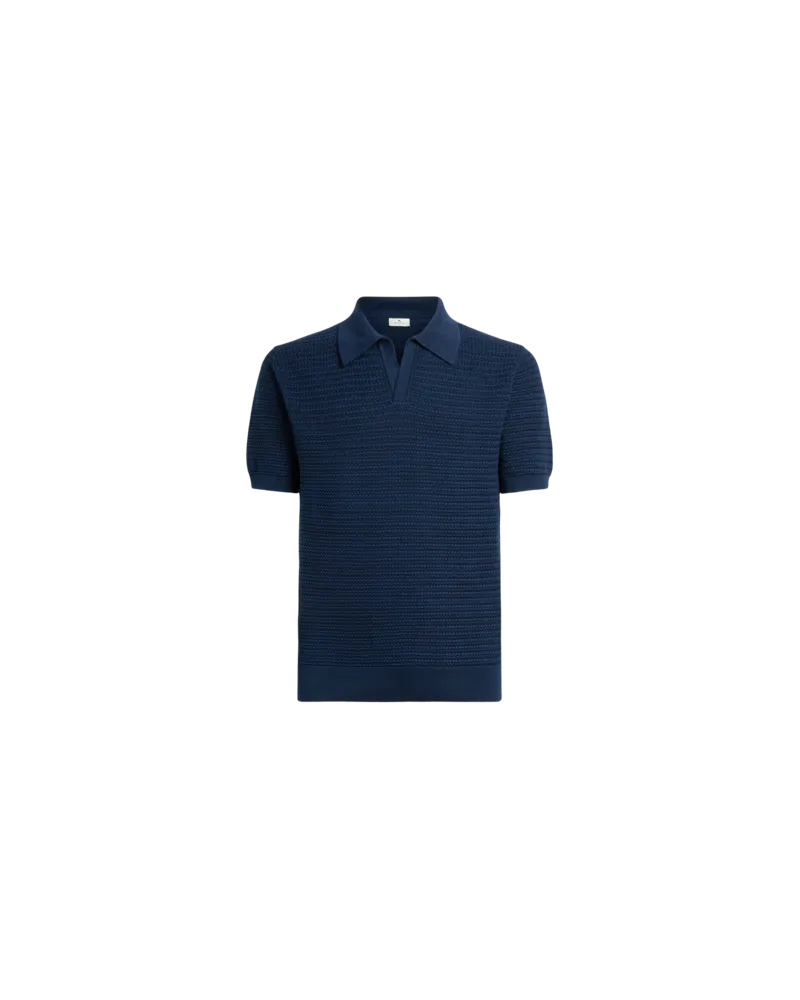 Etro Poloshirt Aus Baumwollstrick Mit Zöpfen, Herren, Blau, Größe Blau