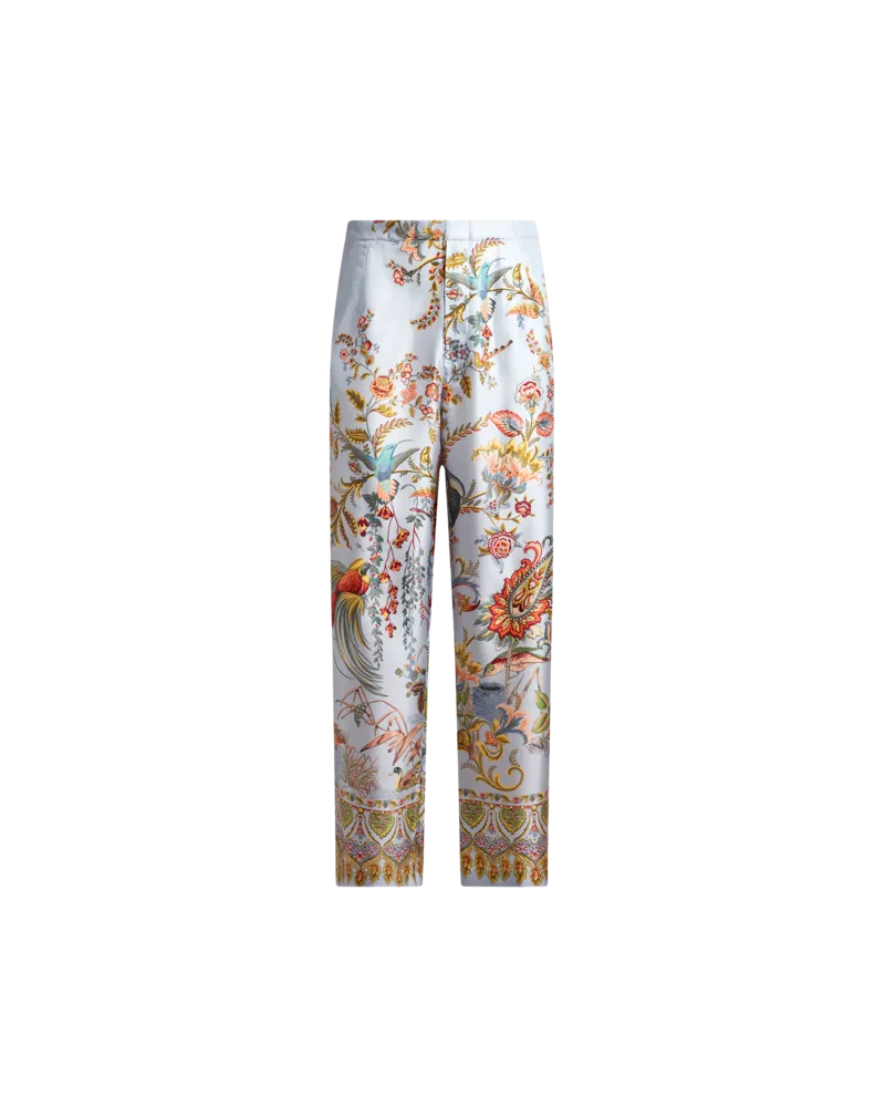 Etro Hose Aus Seide Mit Platziertem Flora-und-fauna-print, Herren, Pulverblau, Größe Pulverblau