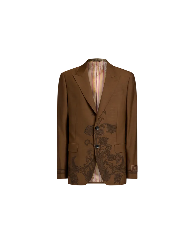 Etro Einreihige Jacke Mit Platziertem Motiv, Herren, Dunkles Khaki, Größe Dunkles