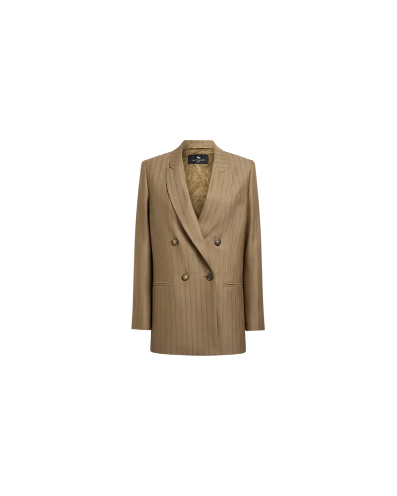 Etro Zweireihige Jacquard-jacke Aus Wolle Mit Streifenmotiv, Damen, Beige, Größe Beige