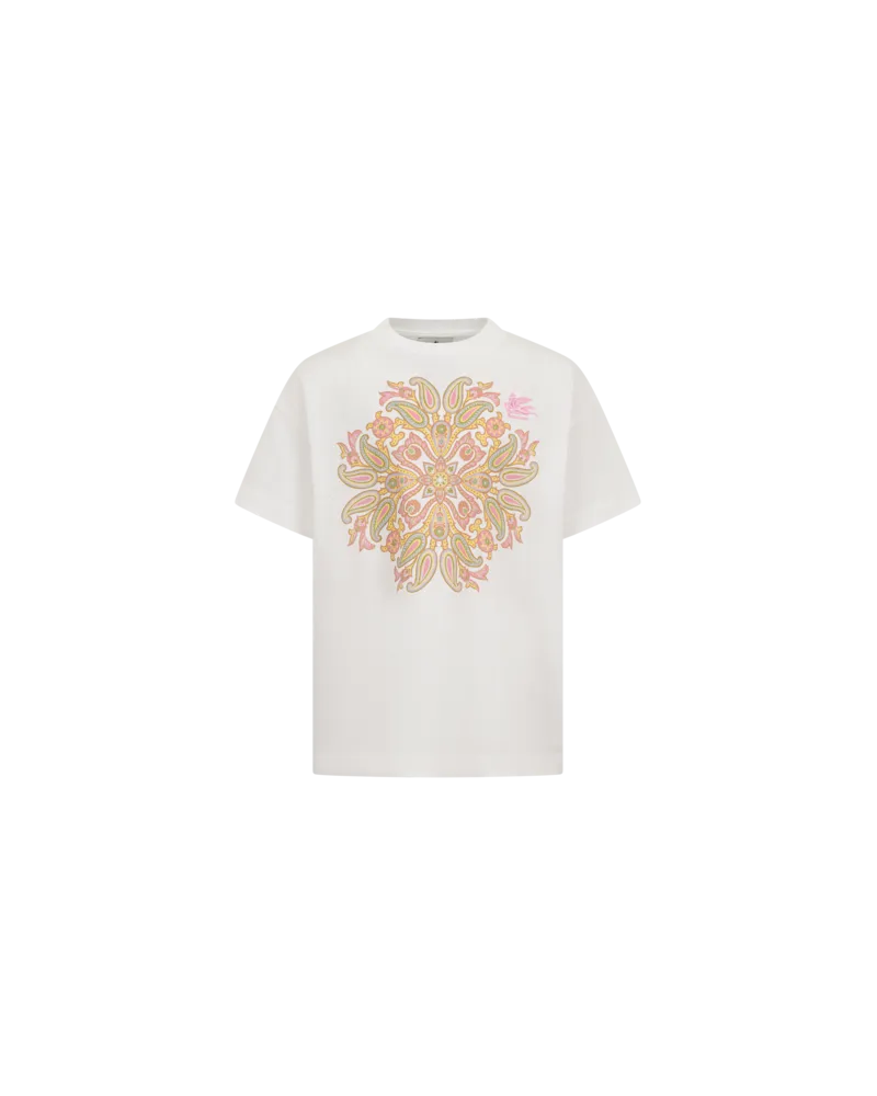 Etro T-shirt Aus Baumwolljersey Mit Platziertem Paisely-print, Weiß, Größe Weiß