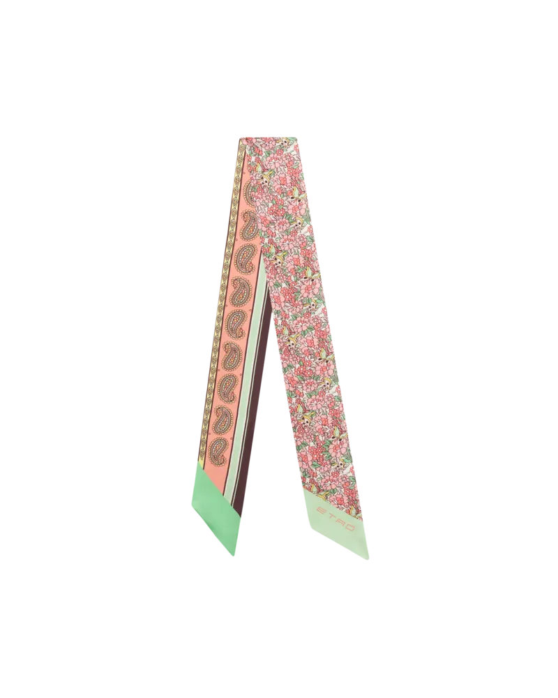 Etro Schmaler Schal Aus Seide Mit Paisleymuster Und Blumen, Damen, Weiß Weiß