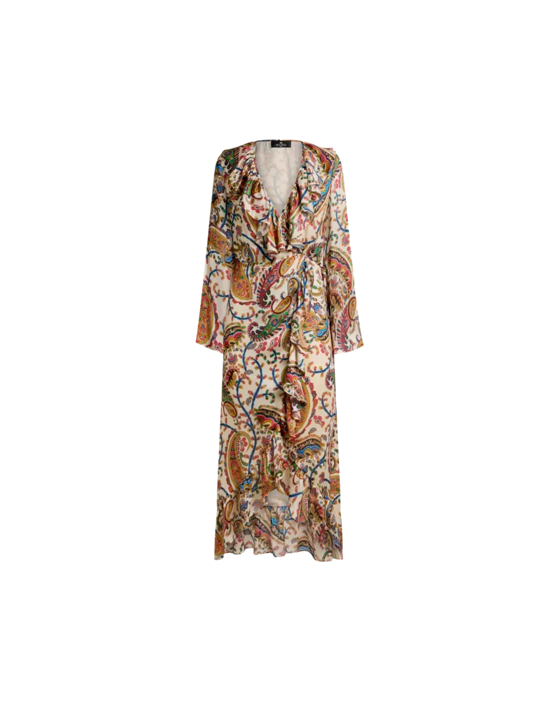 Etro Langes Wickelkleid Aus Peau-d'ange-seide Mit Floralem Paisley-motiv, Damen, Weiß, Größe Weiß
