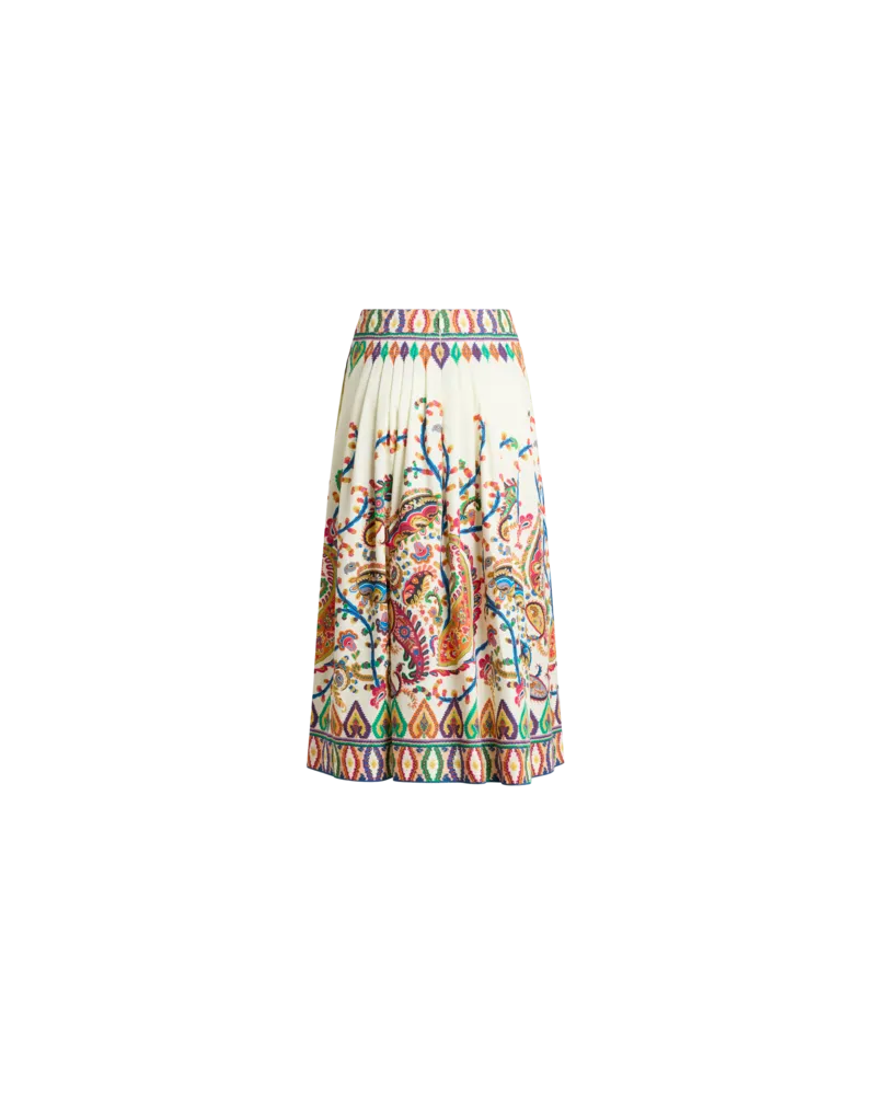 Etro Midi-plisseerock Aus Baumwolle Mit Platziertem, Floralem Paisley-print, Damen, Beige, Größe Beige