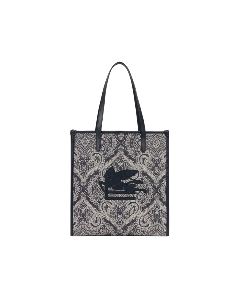 Etro Handtasche Love Trotter Mittelgross Aus Jacquard-denim, Damen, Blau Blau