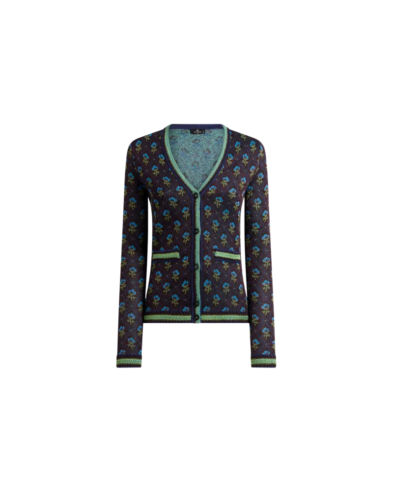 Etro Jacquard-cardigan Mit Rauten- Und Blumenmotiv, Damen, Blau, Größe Blau