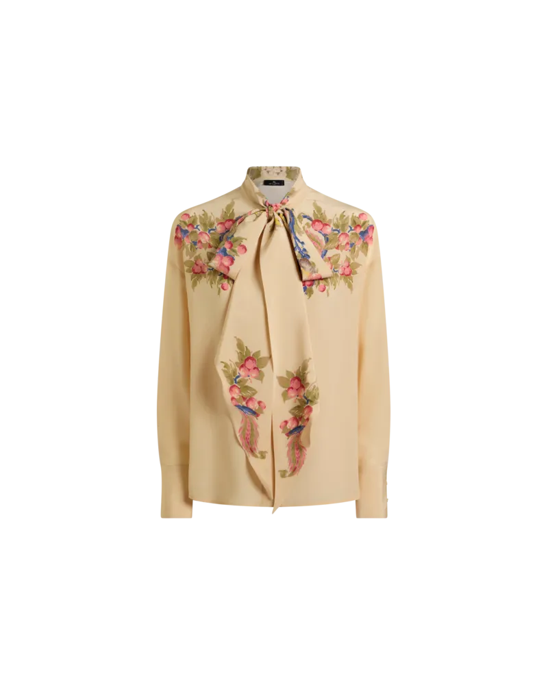 Etro Hemdbluse Aus Seide Mit Foulard Und Platziertem, Floralem Print, Damen, Beige, Größe Beige