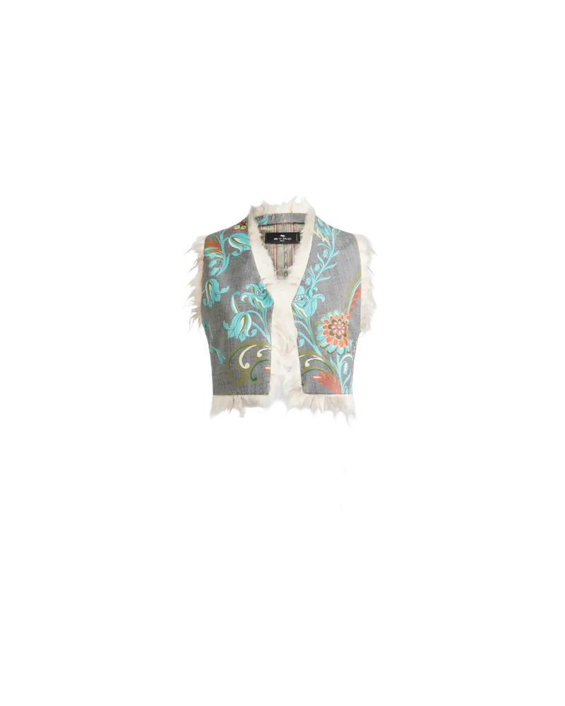Etro Cropped Weste Aus Einer Wollmischung Mit Narzissen-print, Damen, Grau, Größe Grau