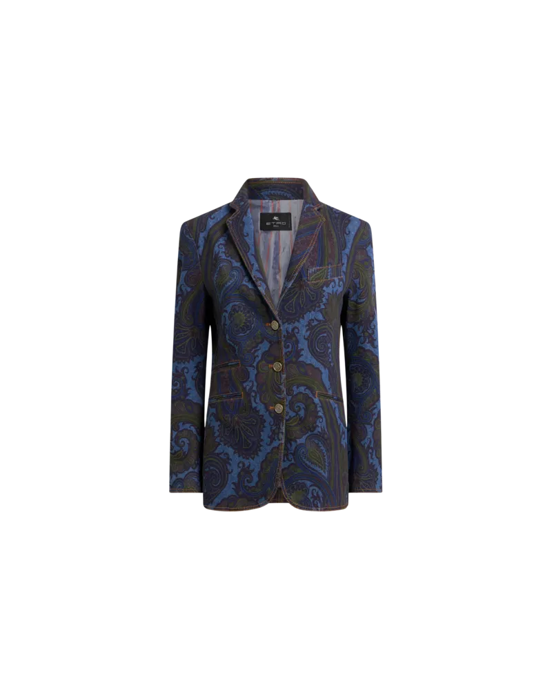 Etro Einreihige Jacke Aus Denim Aus Stretch-baumwolle Mit Paisley-motiv, Damen, Hellblau, Größe Hellblau