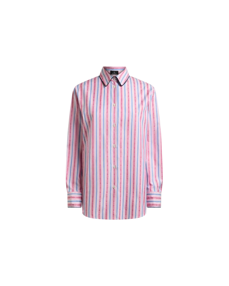 Etro Jacquard-hemdbluse Aus Baumwolle Mit Paspeln Und Fil-coupé-streifen, Damen, Rosa, Größe Rosa