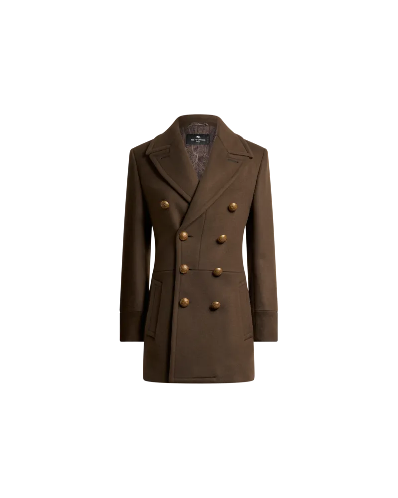 Etro Zweireihige Lange Jacke Aus Einem Wollmischgewebe, Damen, Braun, Größe Braun