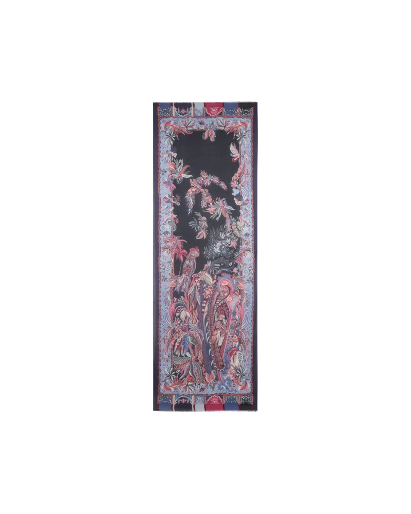 Etro Schal Aus Modal Und Kaschmir Mit Platziertem Papagei- Und Paisley-print, Herren, Blau Blau