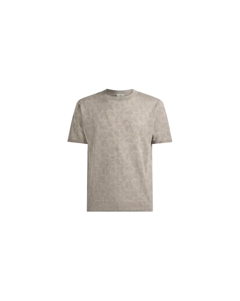 Etro T-shirt Aus Trikot Aus Wolle Und Seide Mit Floralem Paisley-motiv, Herren, Beige, Größe Beige