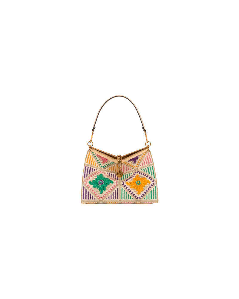 Etro Mittelgrosse Tasche Vela Mit Blumenstickerei Allover, Damen, Weiß Weiß