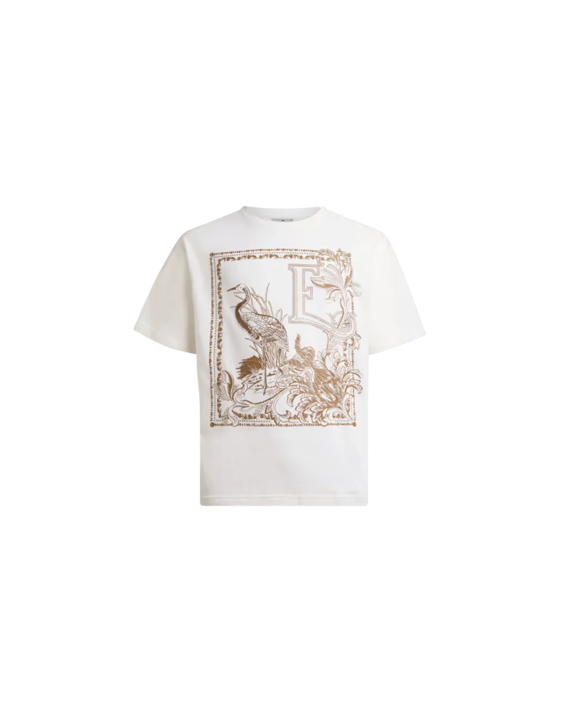 Etro T-shirt Aus Baumwolle Mit Platziertem Print, Herren, Weiß, Größe Weiß
