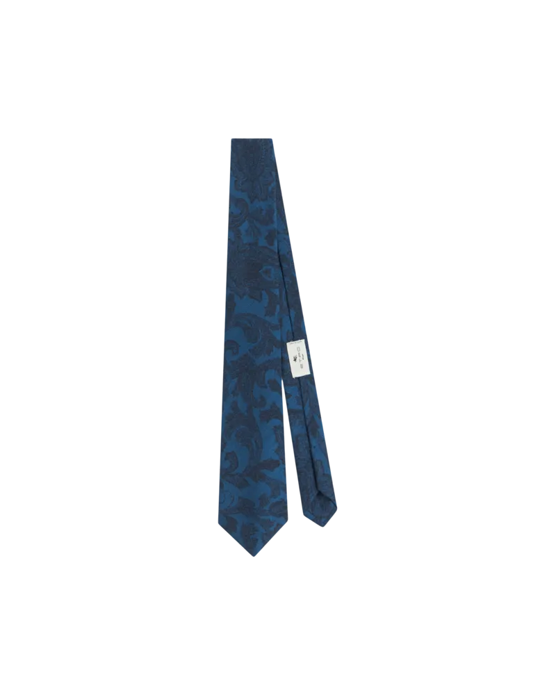 Etro Wool-blend Jacquard Tie With Floral Paisley Motif, Herren, Blau Blau