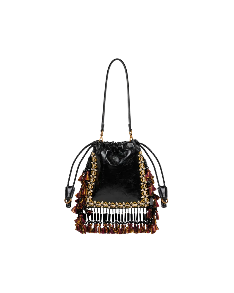 Etro Tasche Kalispera Klein Aus Leder Mit Fransen, Damen, Schwarz Schwarz