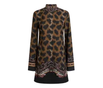 Kurzes Tunikakleid Aus Envers-satin Mit Animal-motiv, Damen, Dunkelbraun, Größe