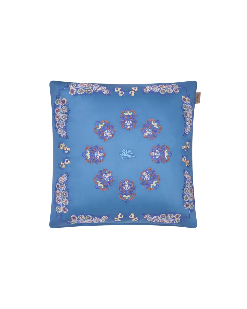 Etro Kissen Mit Blumen Und Gesticktem Pegaso, Hellblau Hellblau