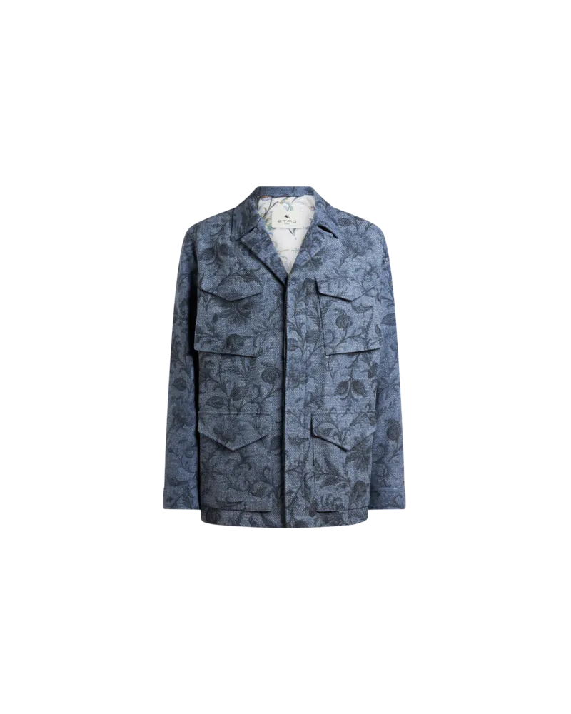 Etro Jacke Aus Einer Baumwollmischung Mit Floralem Motiv, Herren, Blau, Größe Blau