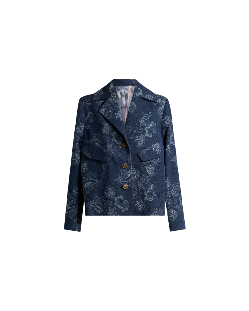 Etro Blazer Aus Jacquard-denim, Damen, Navyblau, Größe Navyblau
