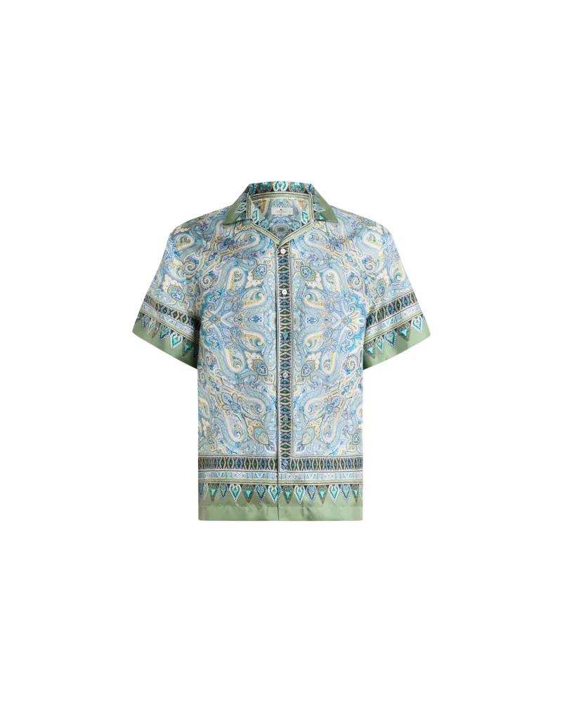 Etro Bowling-hemd Aus Seide Mit Platziertem Paisley-foliage-print, Herren, Grün, Größe Grün