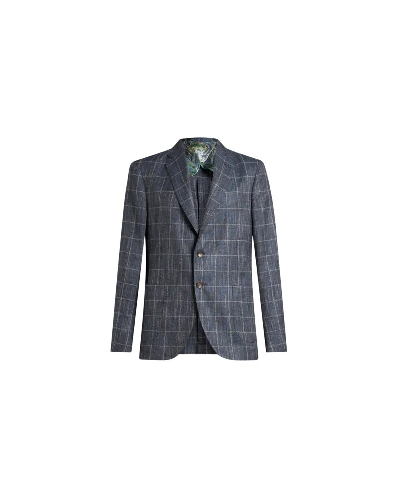 Etro Lässiger Karierter Blazer Aus Einem Seiden-leinen-mischgewebe, Herren, Navyblau, Größe Navyblau