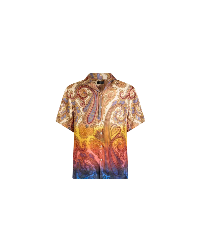 Etro Bowling-hemd Aus Seide Mit Platziertem Paisley-dégradé-print, Herren, Beige, Größe Beige